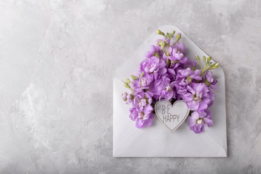 Mattiola flowers in an envelope